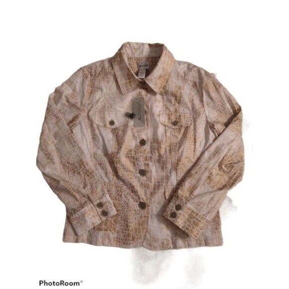 Chico's Animal Print Jacket Size 1 Classic Retro Officey nwt beige - Picture 4 of 7
